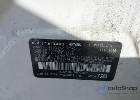 2017 Mitsubishi Mirage Es from USA, damaged, VIN ML32A3HJ5HH003805